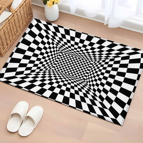 Black White Plaid Bathroom Rug Washable 2x3 Entryway Rug Non Slip Modern Abstract Checkered Striped Front Door Mat Low Pile Indoor Doormat Throw Floor Carpet for Kitchen Bedroom Entrance