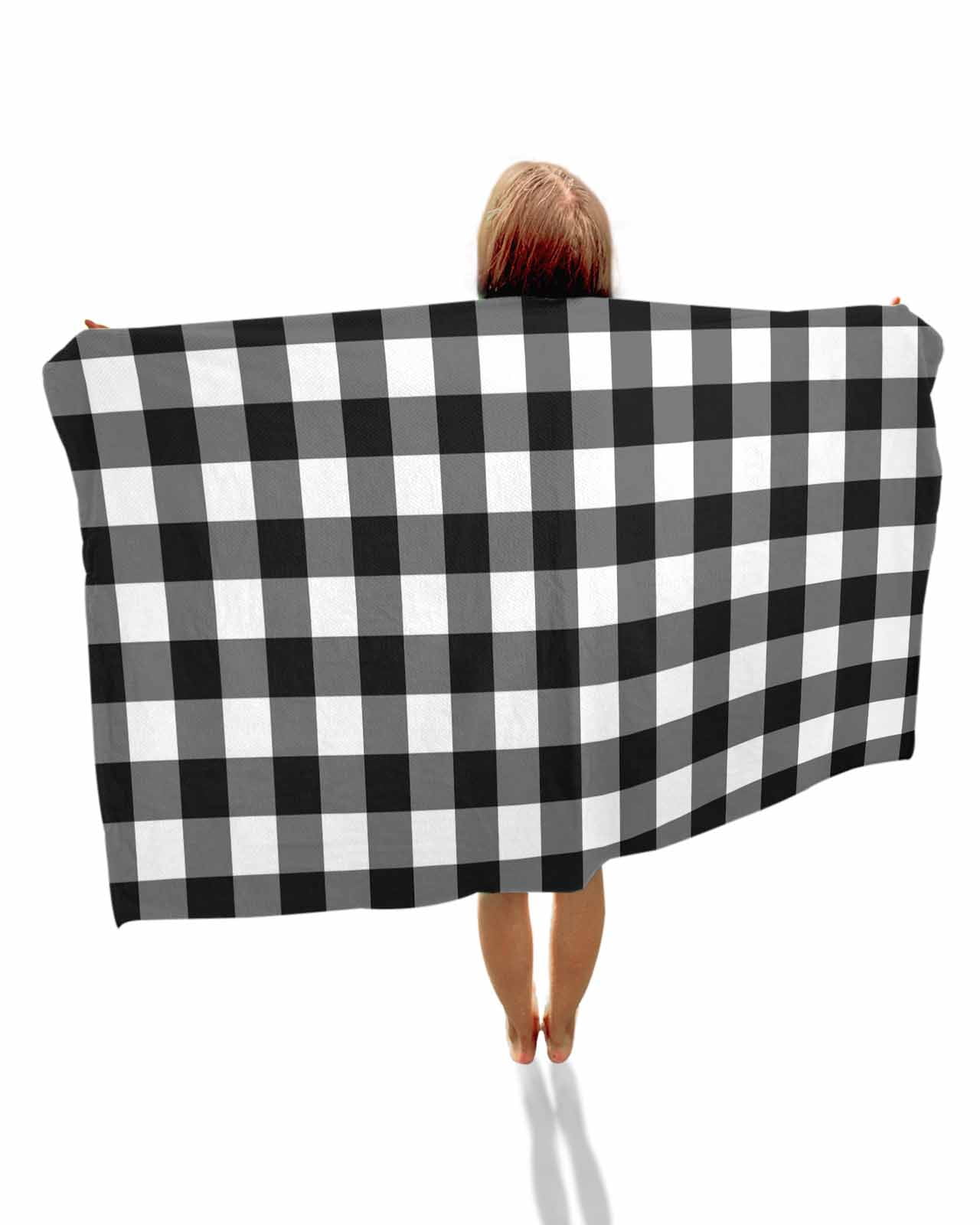 Black White Plaid Beach Towels Oversized Super Absorbent, Modern Simple Buffalo Check Gingham Lightweight Bath Towel Quick Dry Sets For Bathroom/Pool/Rv Camping/Beach Play/Gym Room/Picnic 30"x60"