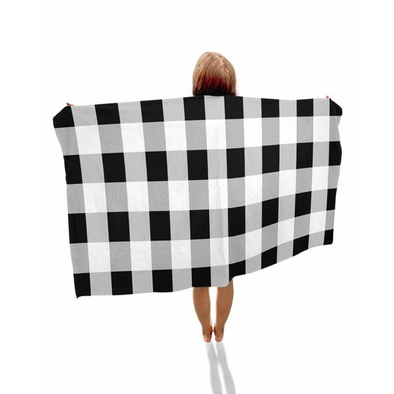 Black White Plaid Beach Towels Oversized Super Absorbent, Spring Farmhouse Buffalo Checkered Lightweight Bath Towel Quick Dry Sets For Bathroom/Pool/Rv Camping/Beach Play/Gym Room/Picnic 35"x70"