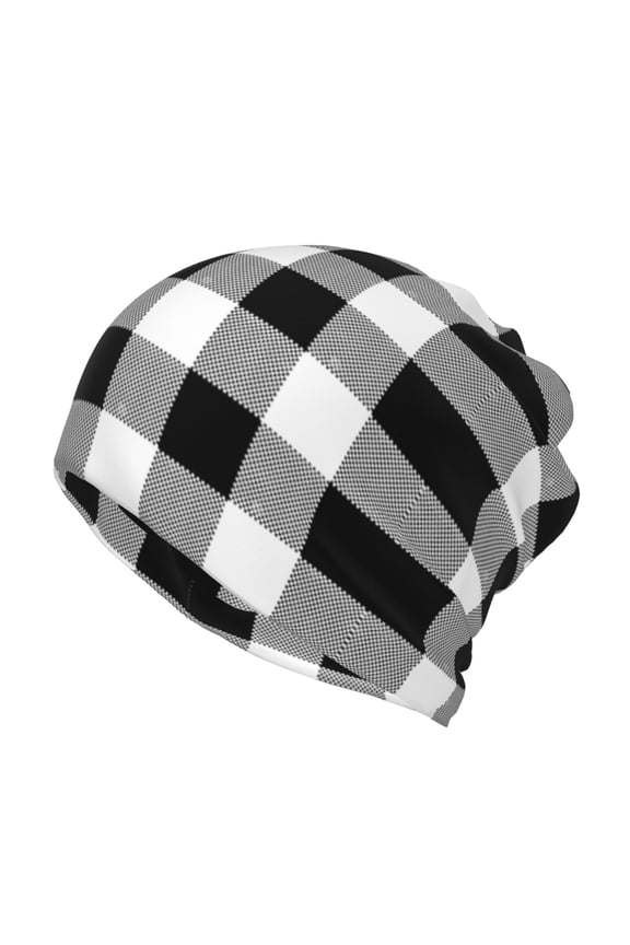 Black White Plaid Beanie Skull Cap Lightweight Hip Hop Dwarf Hat Beanie Hat For Women Men