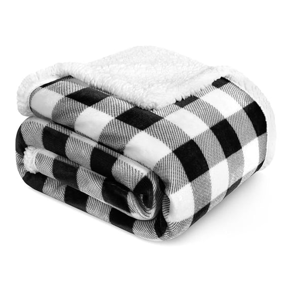 Black & White Plaid Bed Blanket - King, Plush Checkered Fleece & Flannel, Warm Winter Blanket for Couch & Sofa, 90x108