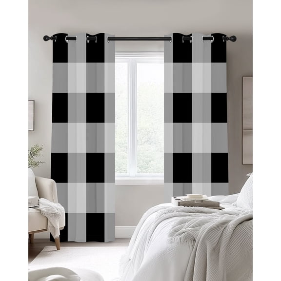 Black White Plaid Blackout Curtains 2 Panels, Simple Pattern Thermal Insulated Grommet Window Curtains for Bedroom Living Room 27.5"x39"