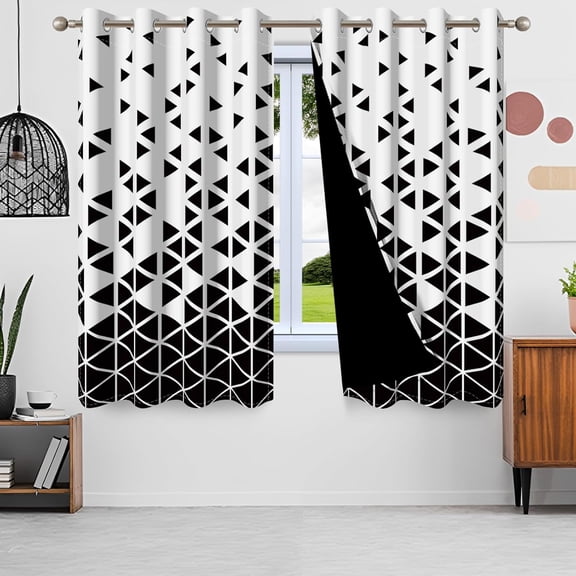 Black and White Plaid Blackout Curtains for Bedroom Triangle Geometric Pattern Drapes Room Darkening Curtains for Living Room with Grommets 42"W x 108"L (Pack of 2)