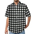 thumbnail image 1 of Black White Plaid Blouses Man Checkerboard Print Casual Shirts Hawaiian Short Sleeve Stree, 1 of 5