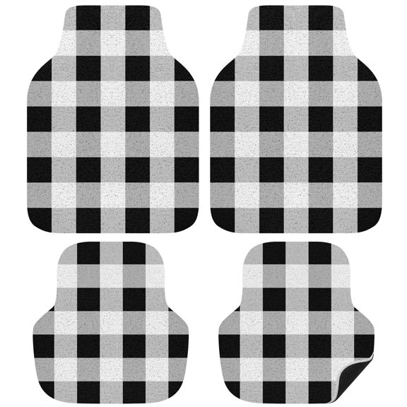 Black White Plaid Car Floor Mats 4 Pieces, Front & Rear Auto Carpet Mats Full Set with Rubber Backing, Spring Farmhouse Buffalo Checkered Universal All Weather Car Floor Protectors for SUV Truck Van