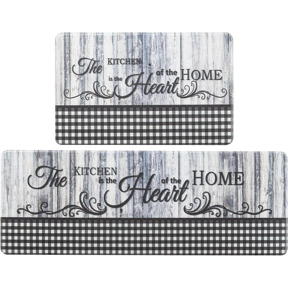 Black and White Plaid Checkered Comfort Kitchen Standing Desk Mat Anti Fatigue Ergonomic Floor Pad Rug Waterproof Stain Resistance Non Slip Kitchen Set, 17.3''x27.6''+17.3''x47.2'', Wood Plaid