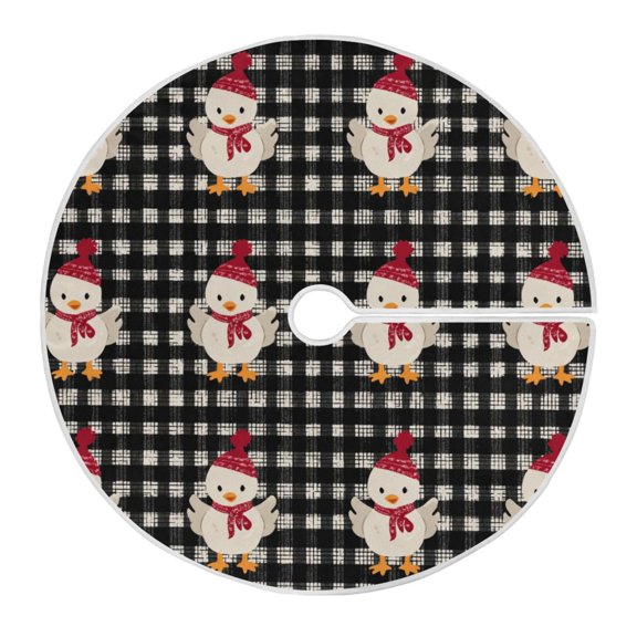 Black White Plaid Chicken in Christmas Christmas Tree Skirt Opening Design Floor Mat Holiday Decor 35 inch