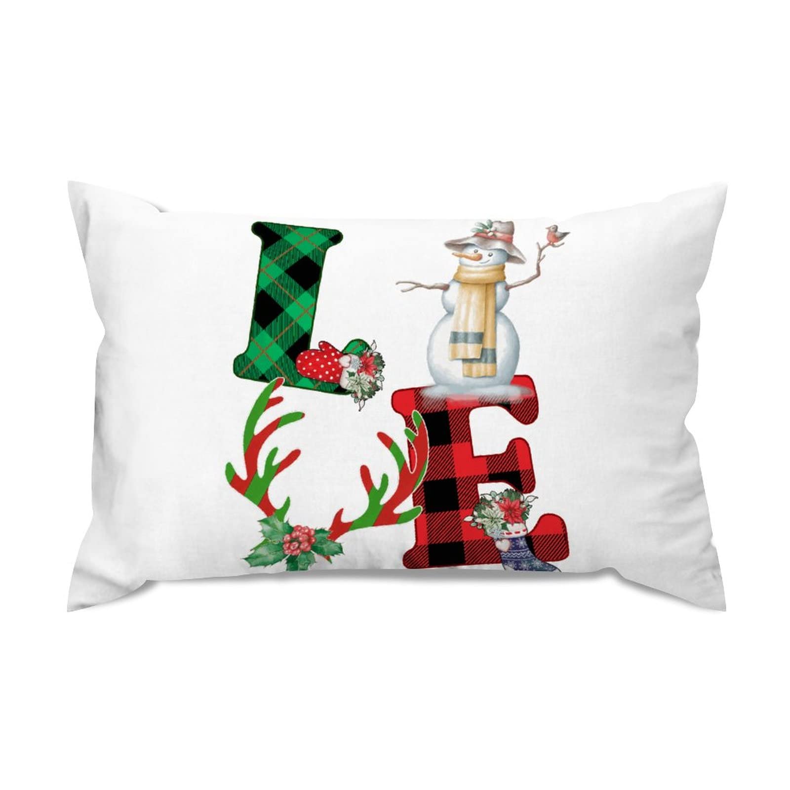 Black and White Plaid Christmas Deer Lumbar Throw Pillow Covers 14x20
