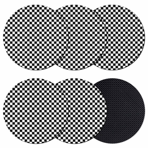 Black White Plaid Coasters Set of 6, Soft Absorbent Coasters for Drinks, Modern Buffalo Check Gingham Art Non-Slip Cup Coaster Mat with Rubber Bottom for Home Kitchen Desk Coffee Bar Table Decor 4"
