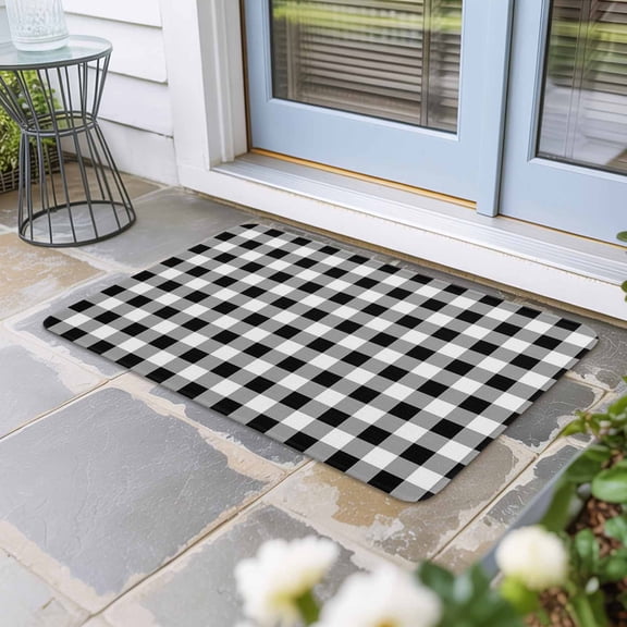 Black and White Plaid Door Mat Indoor Outdoor, Farmhouse Checkered Buffalo Non Slip Welcome Mat with Rubber Backing, Absorbent Fabric Front Door Mats Entryway Rug for Home Patio Entrance 20"x31.5"