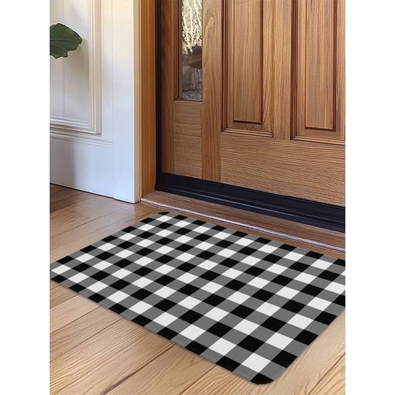 Black White Plaid Door Mat Indoor Outdoor Entrance, Non Slip Rug for Kitchen Bathroom Entryway Rug, Gradient Geometric Buffalo Checkered Washable Doormat Floor Mat for Office 24x36 Inch