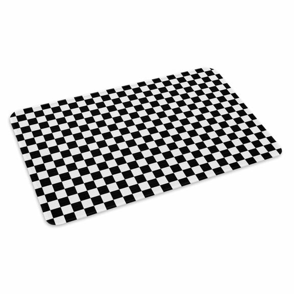 Black White Plaid Doormat Outdoor Entrance 16"x24", Modern Buffalo Check Gingham Art Absorb Moisture Dirt Door Mats, Non-Slip Rubber Backing Floor Mats Indoor, Low-Profile Front Door Rugs