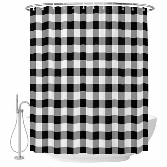 Black White Plaid Fabric Shower Curtain Buffalo Check Geometric Checker Pattern Washable Shower Curtains for Bathroom, Waterproof Bath Curtain with Hooks Home Decor 36x72in