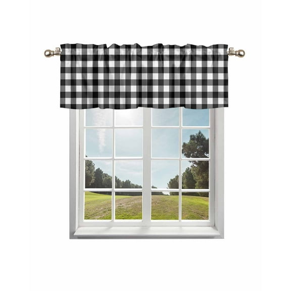 Black White Plaid Kitchen Curtain Valances for Windows Farmhouse Short Curtains, Modern Simple Buffalo Check Gingham Rod Pocket Valance Curtain for Bedroom Cafe Living Room 42"x12"