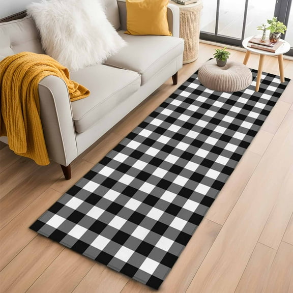 Black White Plaid Kitchen Runner Rug 2x6 Washable Runners for Hallway Non Slip Modern Simple Buffalo Check Gingham Large Area Rug Indoor Floor Carpet for Bathroom Laundry Entryway Bedroom Living Room