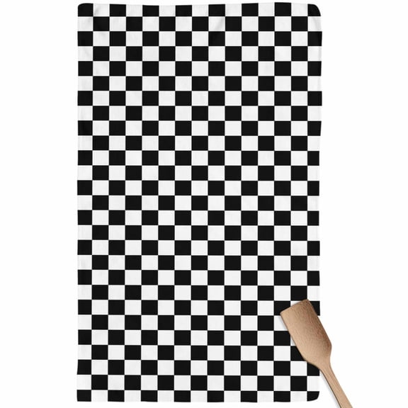 Black White Plaid Kitchen Towel Dish Cloths Set of 1, Microfiber Soft Kitchen Hand Towels, Modern Buffalo Check Gingham Art Absorbent Quick Drying Dishcloths 18 x 28 Inches