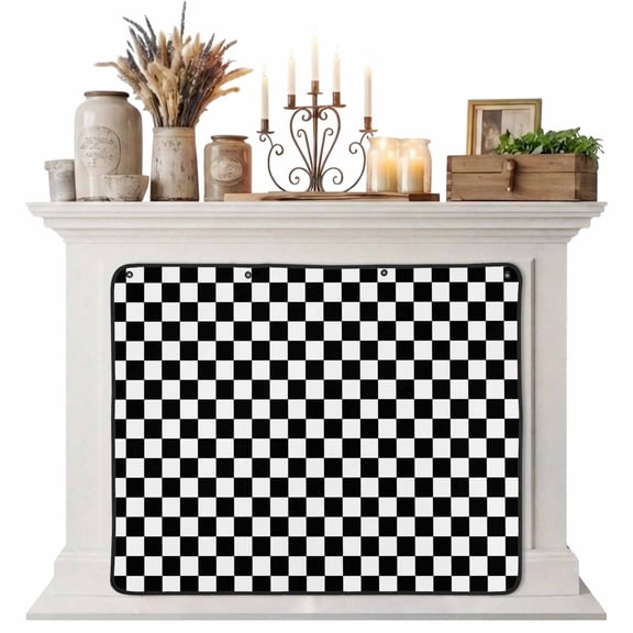 Black White Plaid Magnetic Fireplace Cover, Fireplace Draft Blocker, Modern Buffalo Check Gingham Art Fireplaces Blanket for Heat Loss/Cold Air, Fireplaces Draft Stopper Cover for Inside 51"x39"