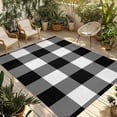 thumbnail image 1 of Black White Plaid Outdoor Rug for Patio/Deck/Porch, Non-Slip Large Area Rug 5 x 7 Ft, Farmhouse Modern Abstract Art Buffalo Indoor Outdoor Rugs Washable Area Rugs, Camping Rug Carpet Runner, 1 of 8