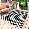 thumbnail image 1 of Black White Plaid Outdoor Rug for Patio/Deck/Porch, Non-Slip Large Area Rug 5 x 7 Ft, Modern Buffalo Check Gingham Art Indoor Outdoor Rugs Washable Area Rugs, Reversible Camping Rug Carpet Runner, 1 of 8