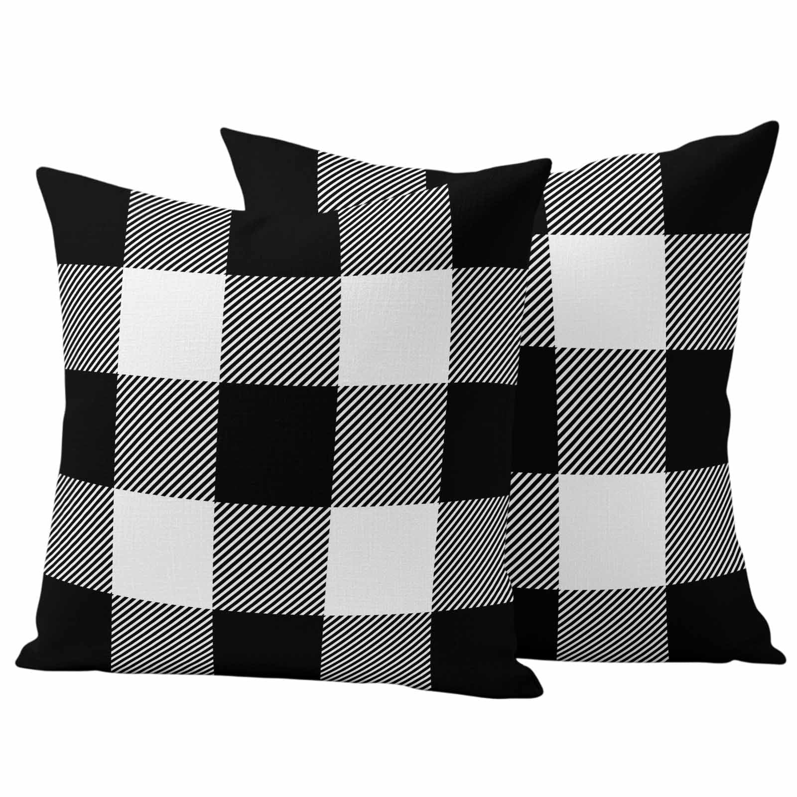 Black White Plaid Outdoor Waterproof Pillow Covers, Farmhouse Modern Abstract Art Buffalo Decorative Square Throw Pillowcase Sofa Cushion Sham for Patio/Couch/Chair, 16"x16" 2 Pack