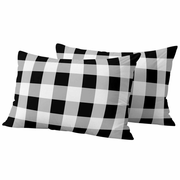 Black White Plaid Pillow Covers 2 Pack Simple Pattern Pillowcase Waterproof Outdoor Throw Pillow Cover for Patio Balcony Rectangular Cushion 20”x12”