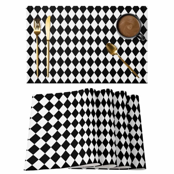 Black White Plaid Placemats Set of 12 Modern Minimalist Geometric Checkered Place Mats Indoor Wipeable Table Mats Washable Cloth Dining Table Placemats for Kitchen Holiday Party Home Decor 13x19 Inch
