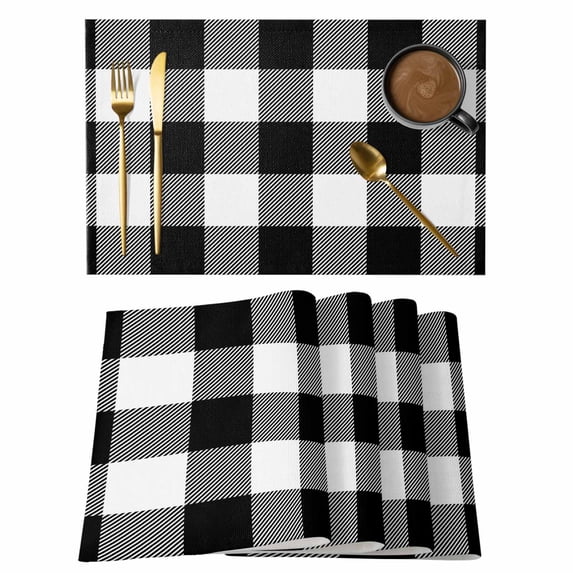 Black White Plaid Placemats Set of 4 Farmhouse Modern Abstract Art Buffalo Place Mats Indoor Wipeable Table Mats Washable Cloth Dining Table Placemats for Kitchen Holiday Party Home Decor 13x19 Inch