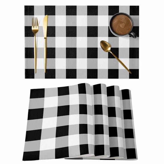 Black White Plaid Placemats Set of 8, Simple Pattern Non-Slip Place Mats Washable Table Mats for Kitchen Dining Table Decorations Indoor/Outdoor