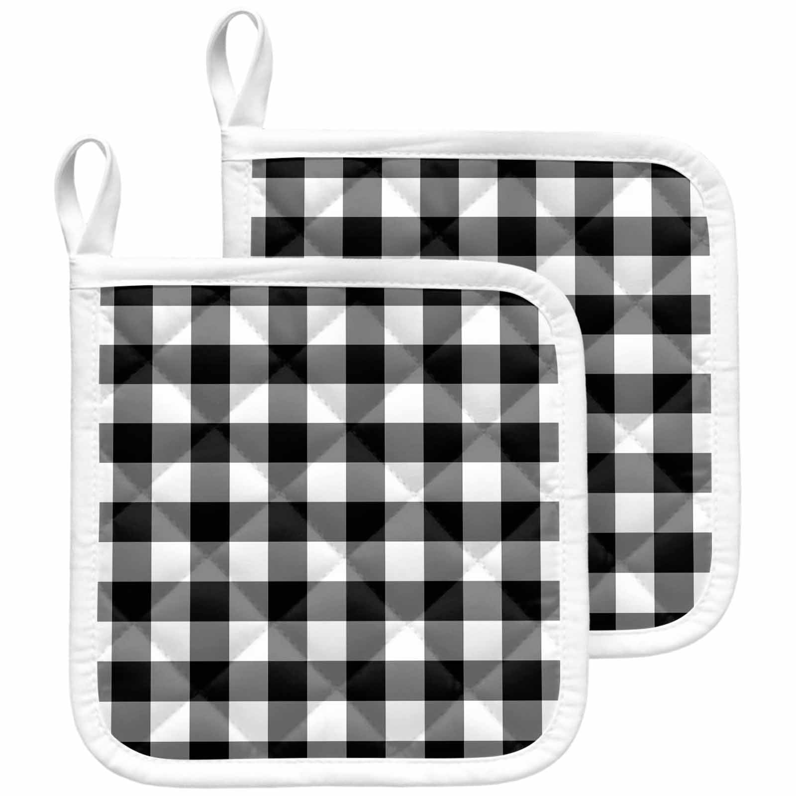 Black White Plaid Pot Holders for Kitchen Heatproof Potholder, 2 Pack Gradient Geometric Buffalo Checkered Hot Pads Multipurpose Oven Pads Cloth Potholders Trivet for Cooking and Baking