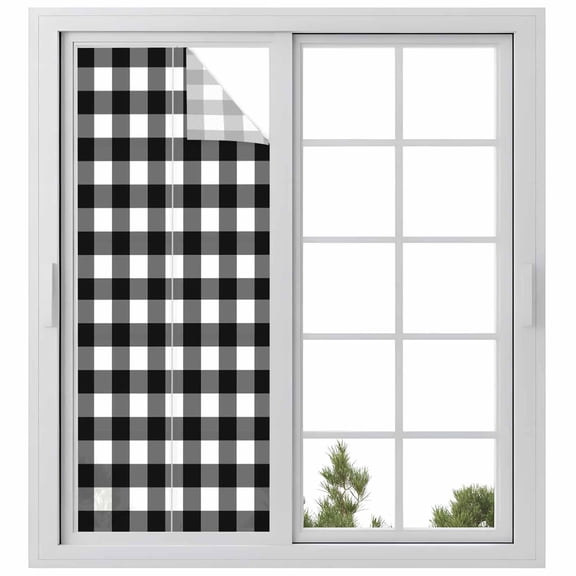 Black White Plaid Privacy Window Film, Decorative Frosted Glass Window Film, Modern Simple Buffalo Check Gingham Reusable Peel and Stick Static Cling for Home Bathroom Office Glass Door 23.6"x59"