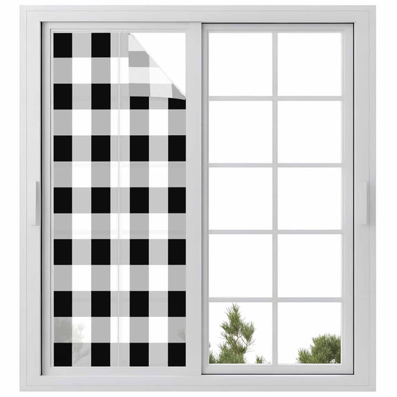 Black White Plaid Privacy Window Film, Decorative Frosted Glass Window Film, Spring Farmhouse Buffalo Checkered Reusable Peel and Stick Static Cling for Home Bathroom Office Glass Door 23.6"x59"