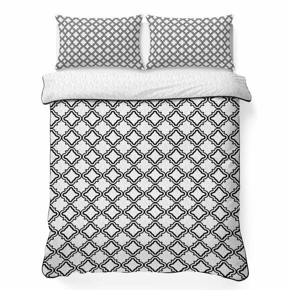 Black White Plaid Queen Quilt Bedding Set, Abstract White Morocco Texture Lightweight Comforter with 2 Pillow Shams Bedroom Bedspread Set Home Decor for All Seasons