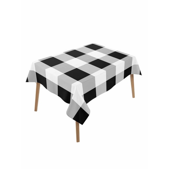 Black White Plaid Rectangle Tablecloth, Spring Farmhouse Buffalo Checkered Waterproof & StainResistant Tablecloth, Washable Oil-proof Table Cover for Dining/Party/Wedding/Camping/Buffet 52x70 In