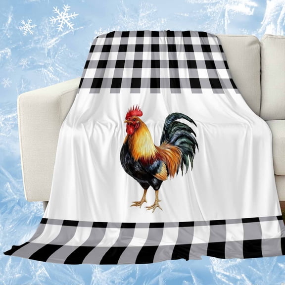 Black White Plaid Rooster Cooling Blanket,Lightweight Breathable Summer Throw Blanket with Double Sided Cold Effect,Vintage Farmhouse Checkered Picnic Blankets Bed Sheet for Hot Sleepers 60"x80"