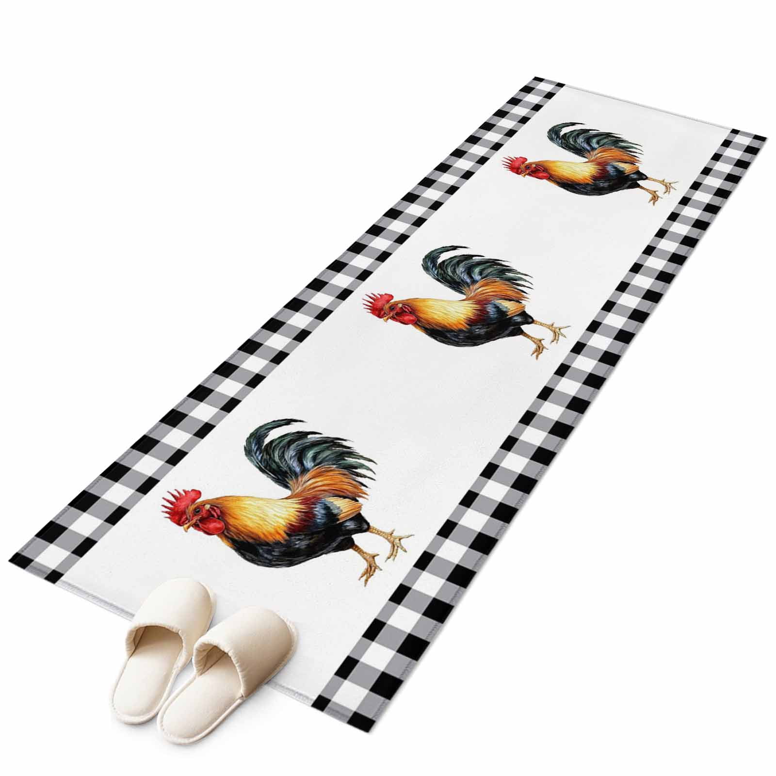 Black White Plaid Rooster Large Area Rugs for Bedroom Living Room, Non ...