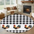 thumbnail image 1 of Black White Plaid Rooster Large Round Rug 8 FT, Non Slip Living Room Area Carpet, Vintage Farmhouse Checkered Washable Soft Circle Rug Non-Shedding Floor Carpet for Bedroom Office Dining Room, 1 of 9