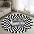 thumbnail image 1 of Black White Plaid Round Area Rug 3.3Ft Washable Circle Rugs for Dining Room Table, Modern Abstract Checkered Striped Non-Slip Carpet Floor Mats Indoor Outdoor Carpet Runner Aesthetic Home Decor, 1 of 8