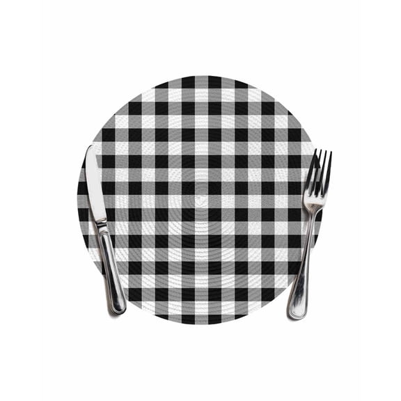 Black and White Plaid Round Placemats for Dinning Tables,Heat-proof Braided Table Mats 13 Inch,Farmhouse Checkered Buffalo Washable Place Mat for Kitchen Restaurant Party Decor Supplies Table Setting