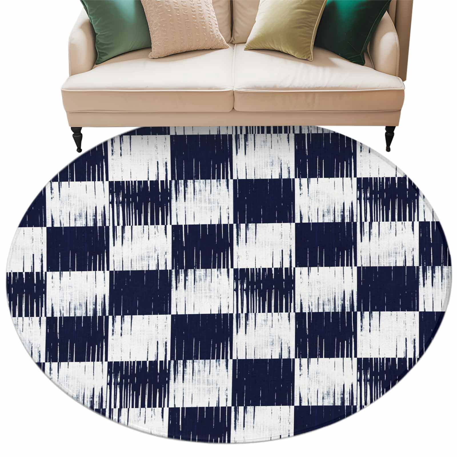 Photo inspiration: Picture Idea: Black White Plaid Round Rug 7Ft Washable Circle Rugs Non