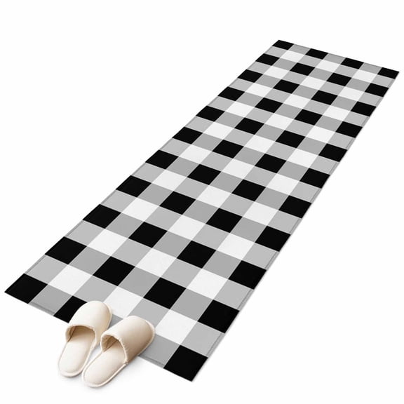 Black White Plaid Runner Rug 2x6 FT, Non Slip Hallway Carpet, Spring Farmhouse Buffalo Checkered Washable Soft Floor Carpet Throw Runner Carpet Long Rug for Entryway Kitchen Bedside Sliding Door