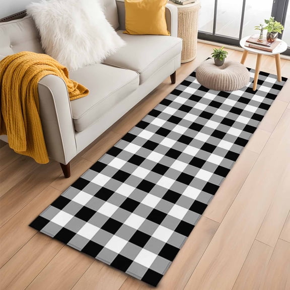 Black and White Plaid Runner Rug 2x6 FT,Non Slip Hallway Rugs,Farmhouse Checkered Buffalo Washable Soft Floor Carpet Throw Runner Carpet Long Rugs for Entryway Kitchen Bedside Sliding Door
