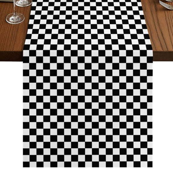 Black White Plaid Short Table Runner 36 Inches Long,Modern Buffalo Check Gingham Art Cotton Linen Table Runners Dresser Scarves,Tabletop Scarf Furniture Cover for Home Dinner Party Decor 13"x36"