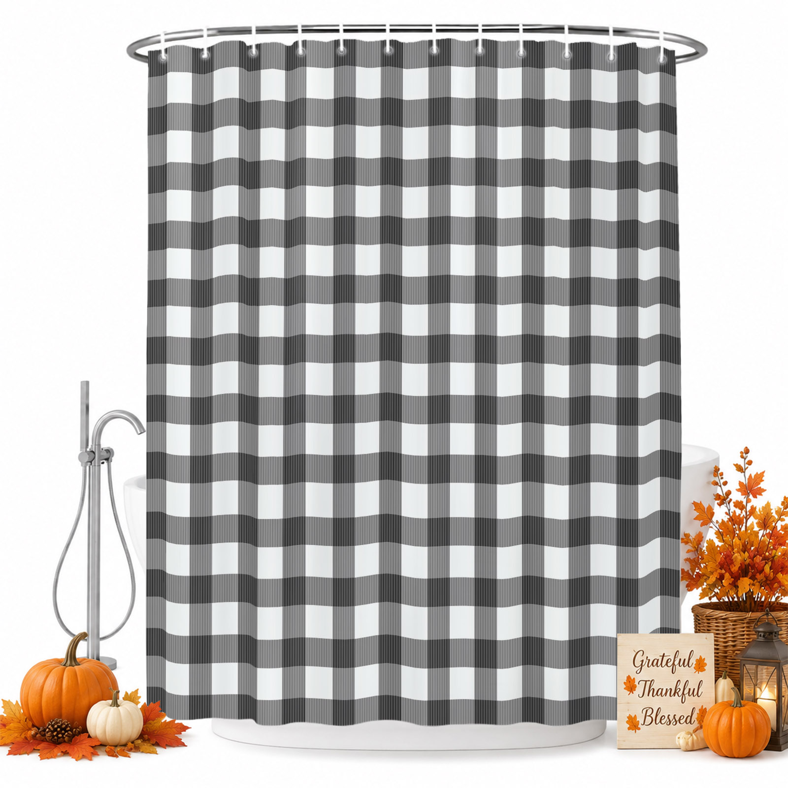 Black White Plaid Shower Curtain Set 72 X 78 Washable Bathtub Black White Plaid Shower Curtain Set 72 X 78 Washable Bathtub