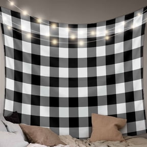 Black White Plaid Small Tapestry for Bedroom Wall Hanging Tapestry,Gradient Geometric Buffalo Checkered Ceiling Backdrop Tapestries Poster Blanket Wall Decor for Teens Room Living Room Dorm 23" x 28"