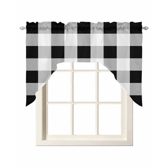 Black White Plaid Swag Valances for Windows,Spring Farmhouse Buffalo Checkered Rod Pocket Kitchen Curtain Light Filtering Short Topper Drape for Cafe Bedroom Living Room Window Treatments,56"Wx36"L