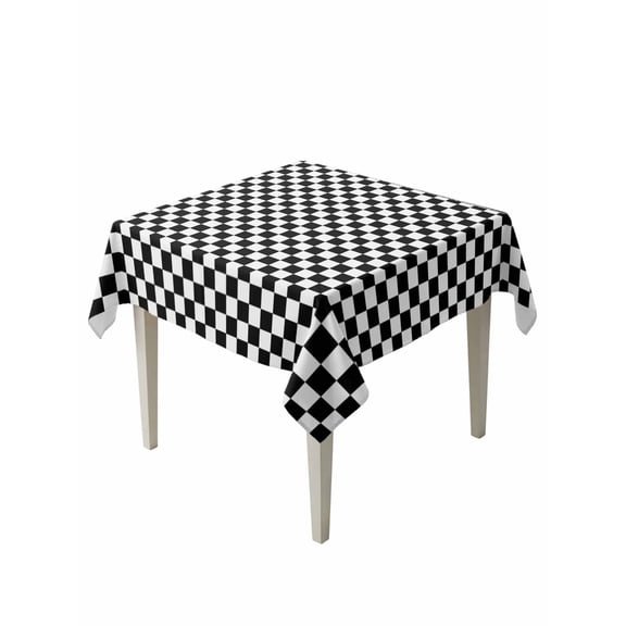 Black White Plaid Table Cloth, Modern Buffalo Check Gingham Art Waterproof Tablecloth for Square Tables, Reusable Washable Fabric Table Cover for Restaurant Kitchen Dining Tables 60"x60"