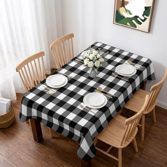 Black White Plaid Table Cloth Waterproof Tablecloths, Modern Simple Buffalo Check Gingham Tablecloth Dining Table Cover for Kitchen Party Tabletop Outdoor, Rectangle Tablecloth 60x102 Inch