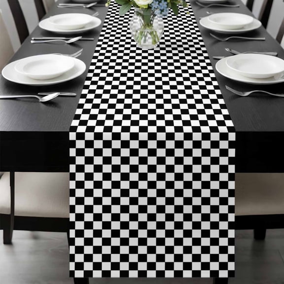 Black White Plaid Table Runner 36 Inches Long, Modern Buffalo Check Gingham Art Kitchen Coffee Dining Table Decoration for Home Party Birthday Wedding Home Decor 13x36 Inches
