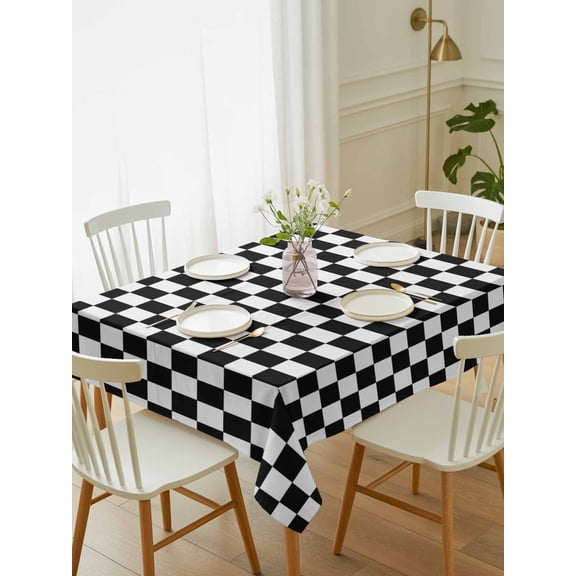 Black White Plaid Tablecloth Rectangle Table Cloth 52x70, Waterproof Tablecloth Outdoor Table Cloth, Modern Buffalo Check Gingham Art Washable Table Cover for Kitchen Dinning Party