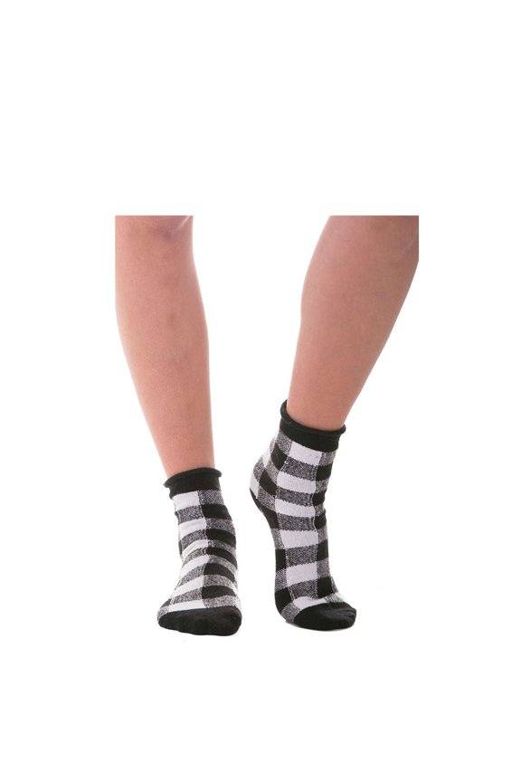 Black/White Plaid Thin Rolled Fleece Socks